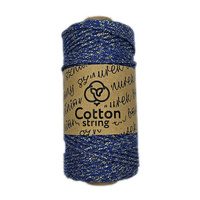 BBraided cotton string 2mm - 100m - Cornflower blue with gold thread