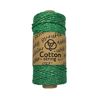 Braided cotton string 2mm - 100m - Green with gold thread