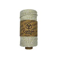 Braided cotton string 2mm - 100m - White with gold thread