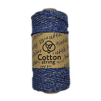 BBraided cotton string 2mm - 100m - Cornflower blue with gold thread