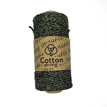 Braided cotton string 2mm - 100m - Bottle green with gold thread