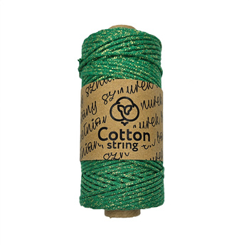 Braided cotton string 2mm - 100m - Green with gold thread