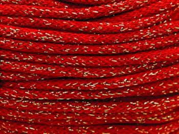 Loose braided cotton core cord with gold thread 5mm - 500m - Red