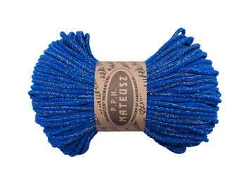 Sznurek bawełniany pleciony z rdzeniem bawełnianym z dodatkiem złotej nitki 5mm - 100m - Niebieski chabrowy