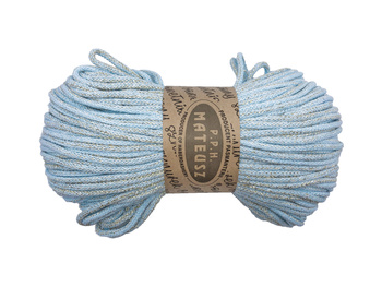 Sznurek bawełniany pleciony z rdzeniem bawełnianym z dodatkiem złotej nitki 3mm - 100m - Niebieski 25