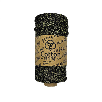 Braided cotton string 2mm - 100m - Black with gold thread