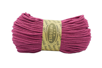 Sznurek bawełniany pleciony z rdzeniem bawełnianym  z dodatkiem złotej nitki 3mm - 100m - Różowy malinowy