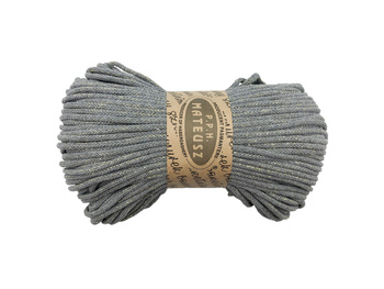 Sznurek bawełniany pleciony z rdzeniem bawełnianym z dodatkiem złotej nitki 5mm - 100m - Szary ciemny
