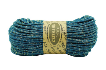 Cotton cord braided with cotton core with free gold threads 3mm - 100m - Blue