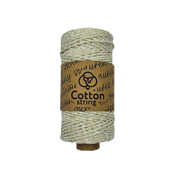 Braided cotton string 2mm - 100m - White with gold thread