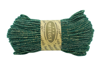Cotton cord, braided with a cotton core and gold thread, 5mm - 100m - Bottle green
