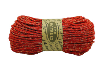 Sznurek bawełniany pleciony z rdzeniem bawełnianym z dodatkiem złotej nitki 3mm - 100m - Czerwony