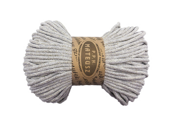 Sznurek bawełniany pleciony z rdzeniem bawełnianym z dodatkiem złotej nitki 5mm - 100m - Szary  jasny 18