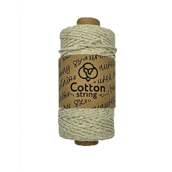 Braided cotton string 2mm - 100m - Beige with gold thread